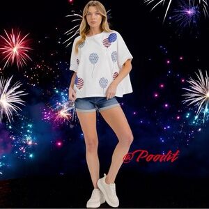 PEACH LOVE CALIFORNIA patriotic sequin balloons oversized tee S M L